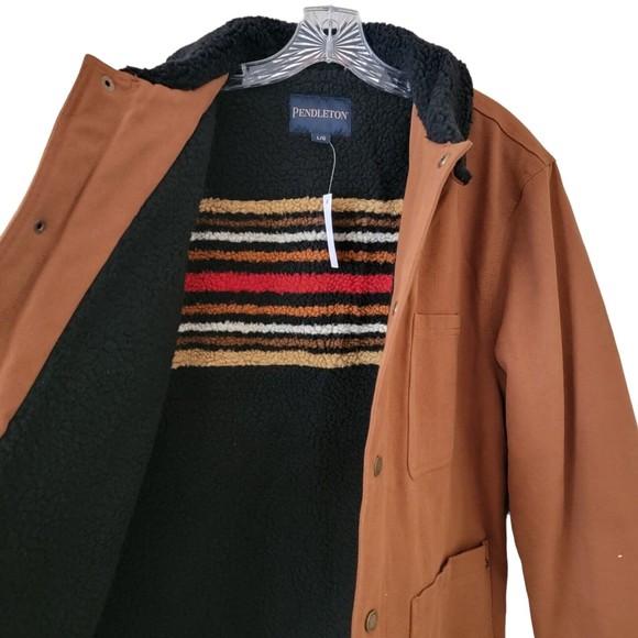Pendleton Whiskey Brown Canvas Sherpa Lined Jacket Medium Western Workwear - Picture 3 of 6